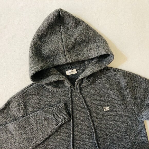 CELINE Women's Size XS Gray Knit Pullover Hoodie Sweater Wool Cashmere NEW